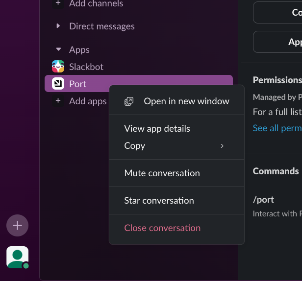View Port App Details in Slack